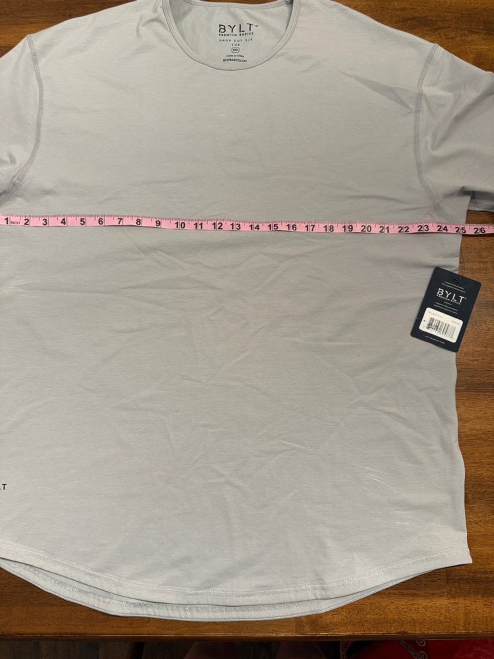 BYLT Men’s Crew Neck T-Shirt in Light Gray drop cut S/S XXL - Picture 4 of 5
